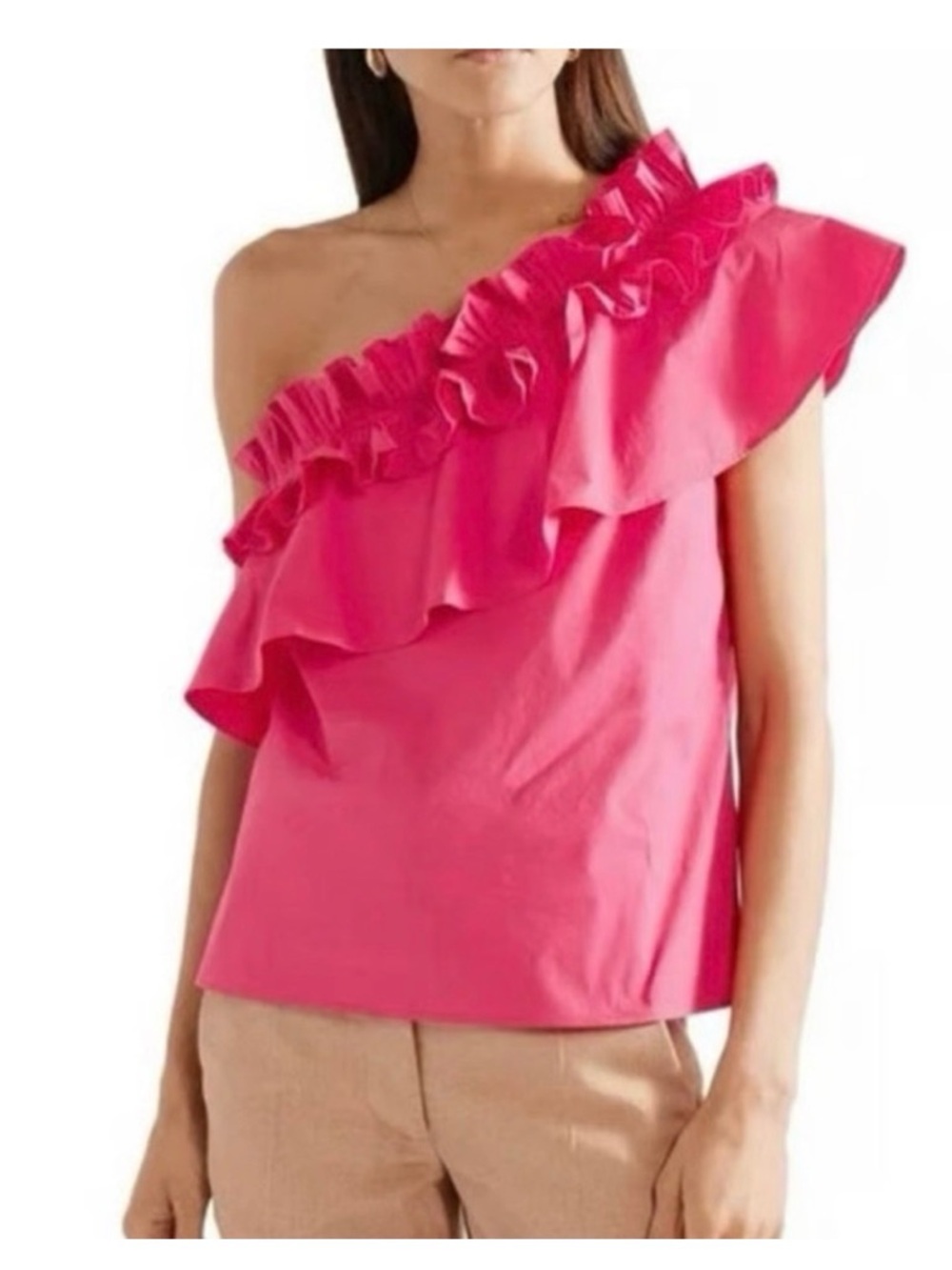SALONI One-Shoulder Ruffle top in Bright Pink size 6